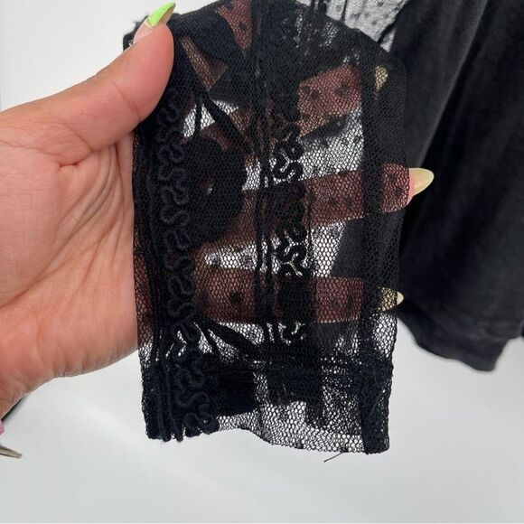 Free People Black Billy Jean Twofer Top Small – Embroidered Lace Sleeves - Picture 6 of 15
